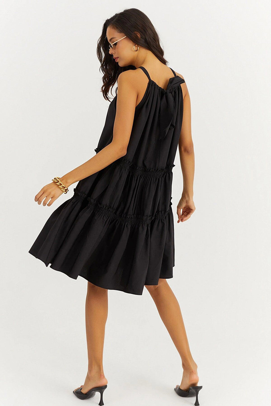 Black Halter Skirt Layered Ruffled Poplin Dress BCBSK-25700-K7172 - Athis-Mons