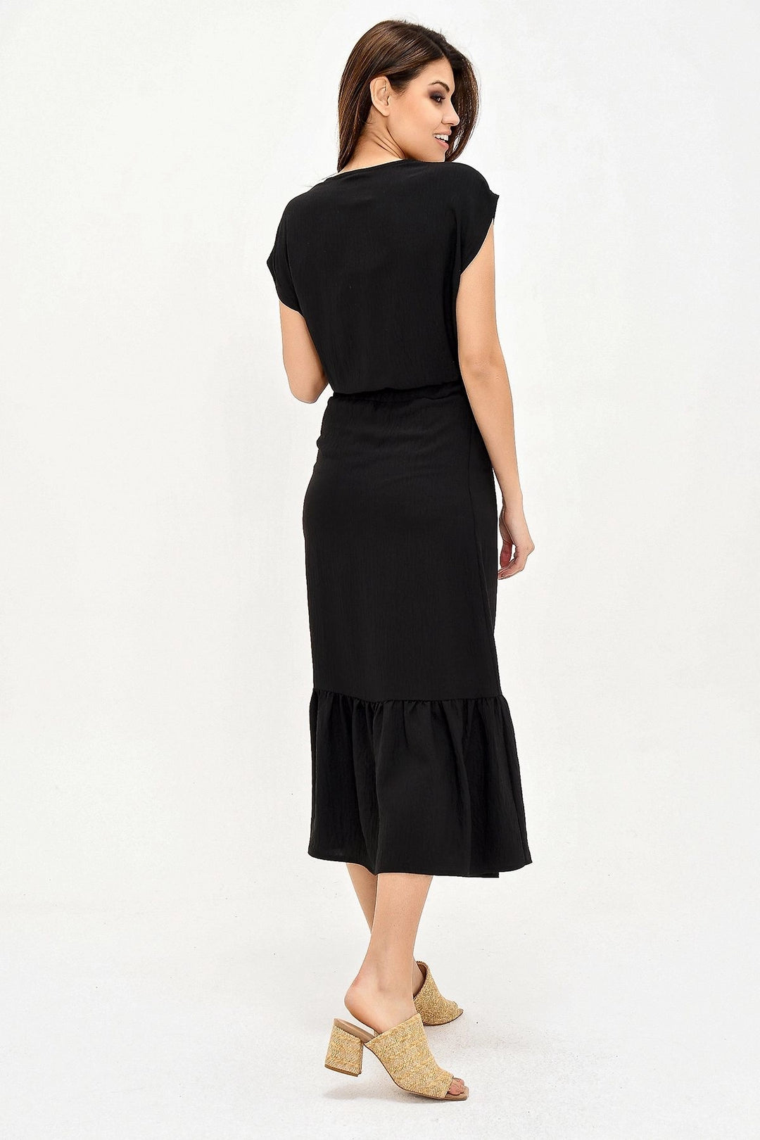 Black Straw Embroidered Skirt Ruffled Long Dress BCBSK-25700-2856 - Port St. Lucie