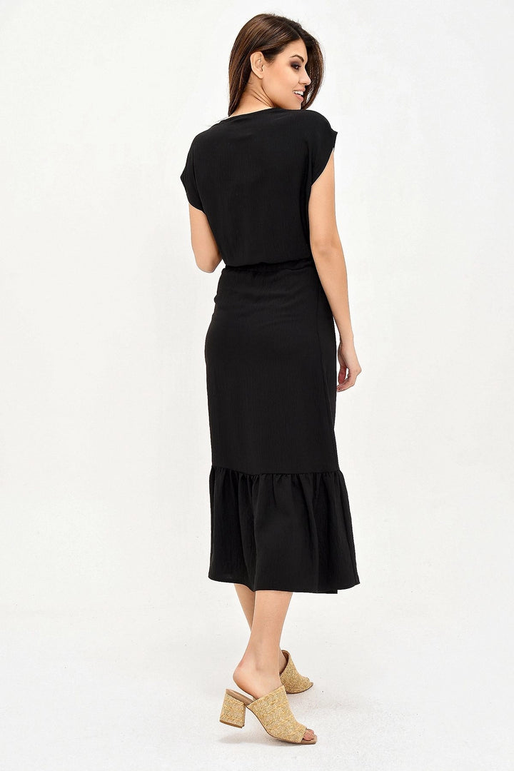 Black Straw Embroidered Skirt Ruffled Long Dress BCBSK-25700-2856 - Port St. Lucie