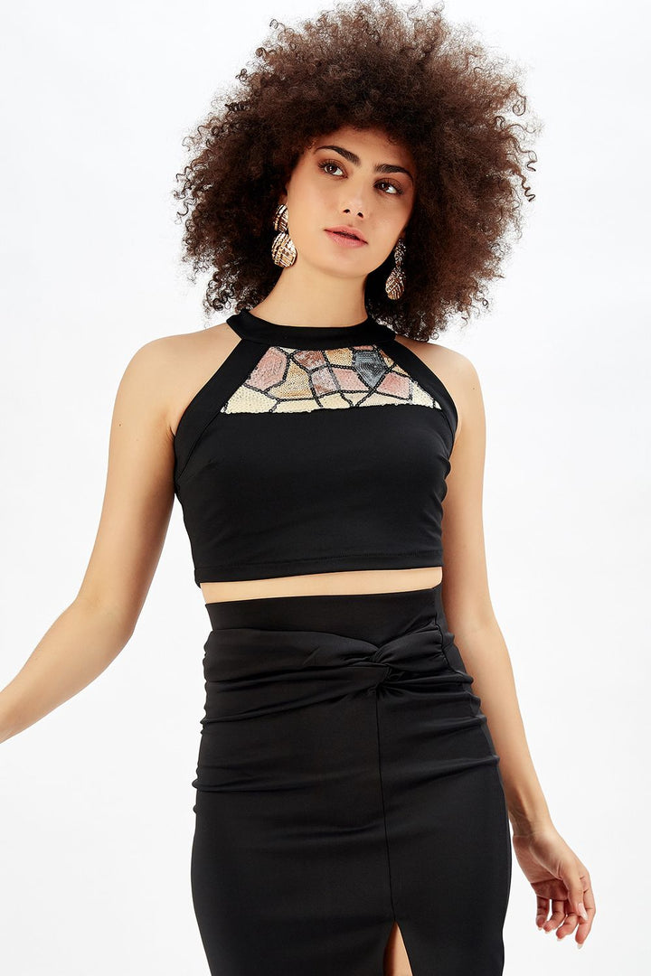 SNS Black Pool Neck Sequin Blouse - Smethwick