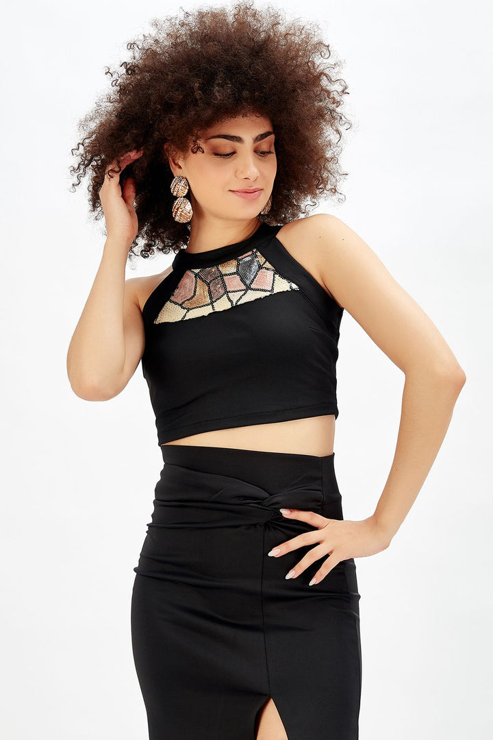 SNS Black Pool Neck Sequin Blouse - Smethwick