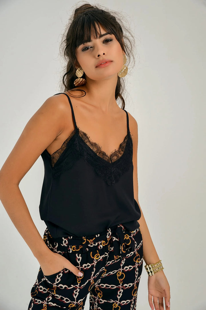 Black Lace Detailed Blouse with String Straps BCBSK-25700-T4008730 - Arcadia