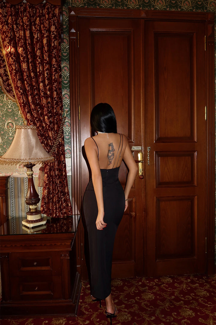 EYY Women Black String Strap Back Detail Dress - Kharkiv