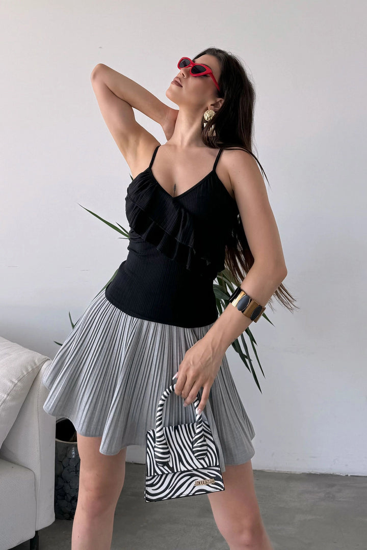 Black String Strap Ruffle Detail Blouse BCDF-251089 - Ceres