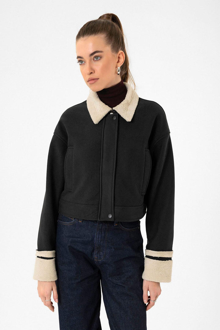 ANT Antioch Black Women's Lined Detailed Textured Coat - Woonsocket
