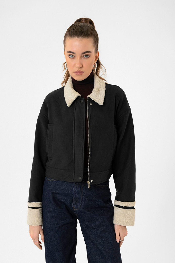 ANT Antioch Black Women's Lined Detailed Textured Coat - Woonsocket