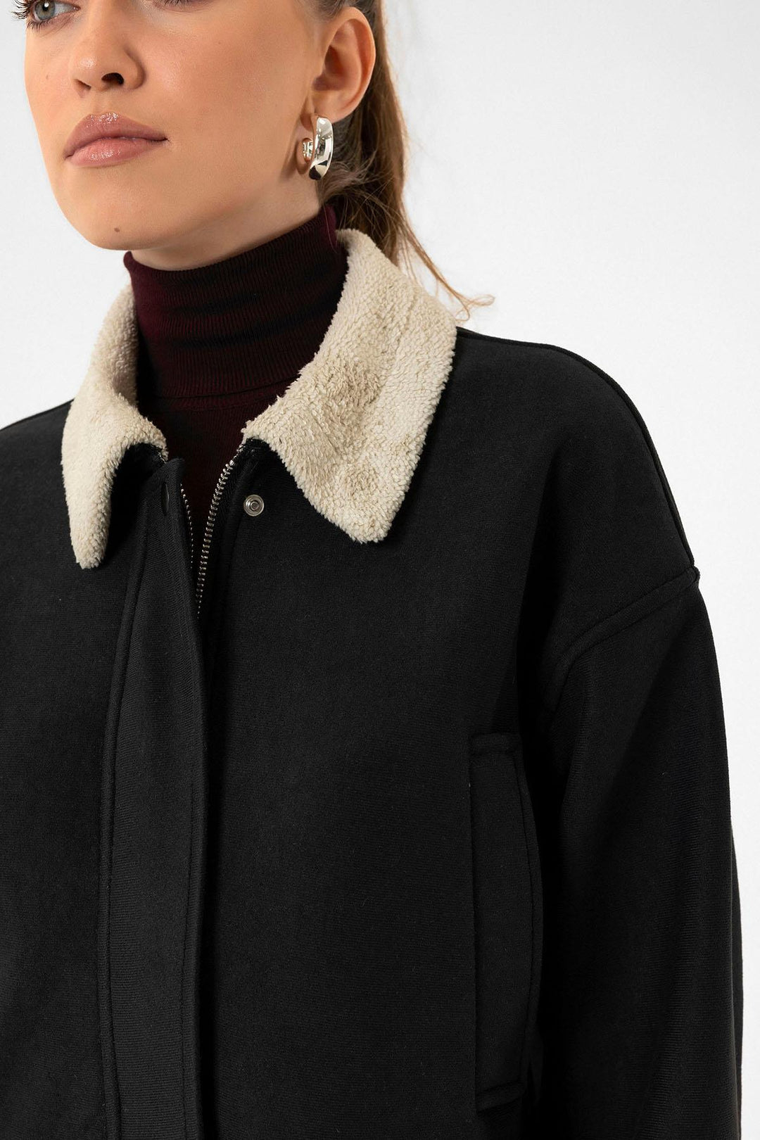 ANT Antioch Black Women's Lined Detailed Textured Coat - Woonsocket