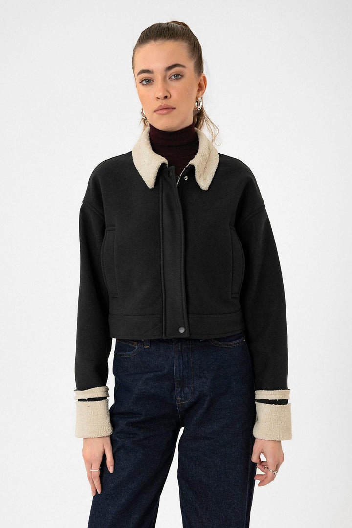 ANT Antioch Black Women's Lined Detailed Textured Coat - Woonsocket
