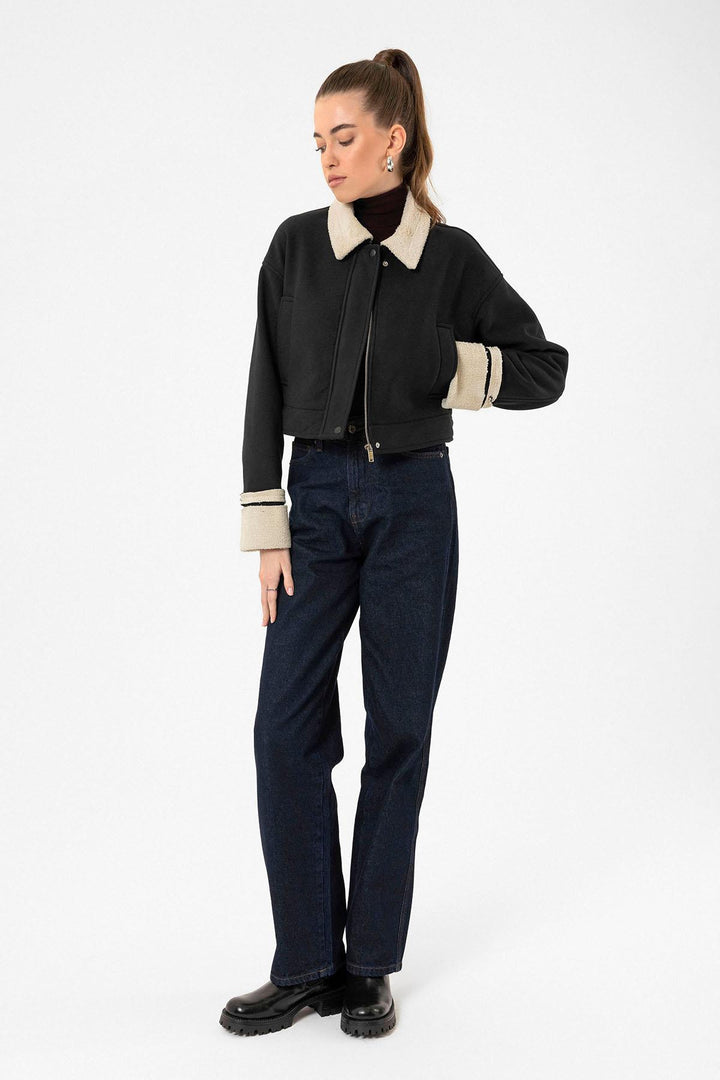 ANT Antioch Black Women's Lined Detailed Textured Coat - Woonsocket