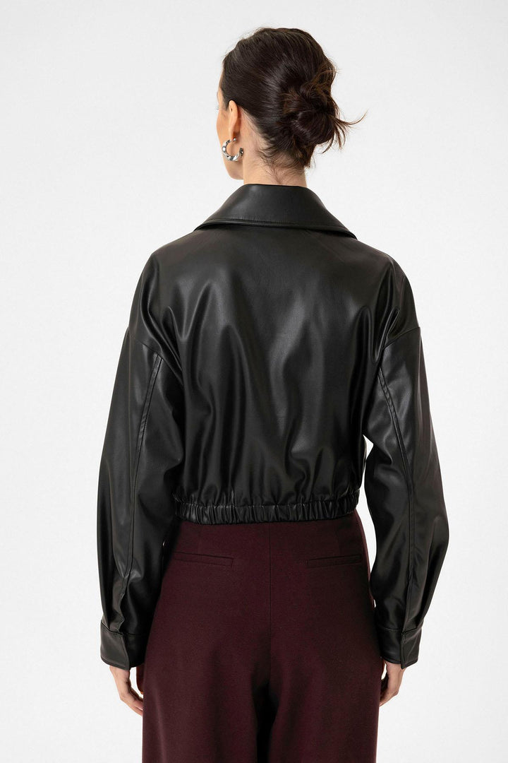 ANT Antioch Black Women's Elastic Waist Faux Leather Jacket - Bagheria