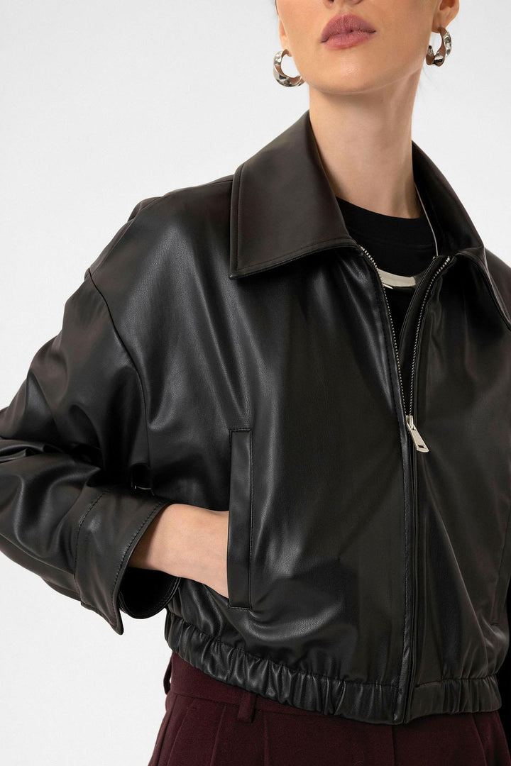 ANT Antioch Black Women's Elastic Waist Faux Leather Jacket - Bagheria
