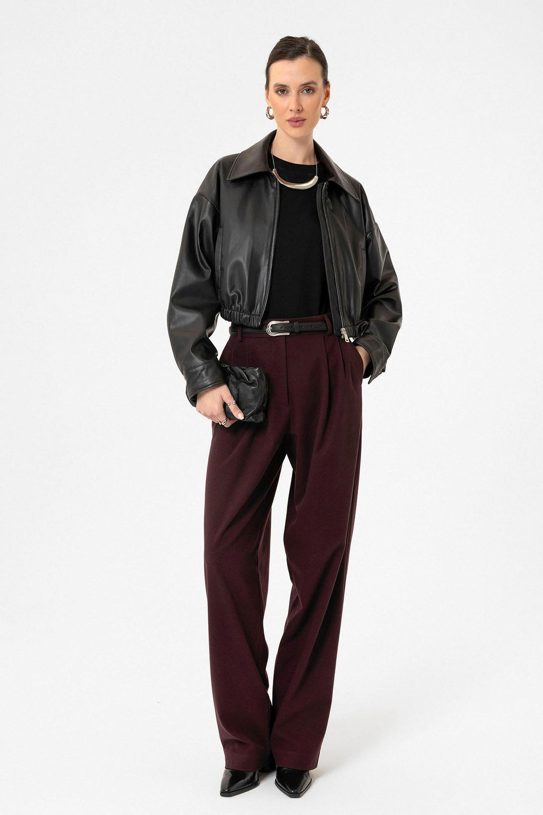 ANT Antioch Black Women's Elastic Waist Faux Leather Jacket - Bagheria