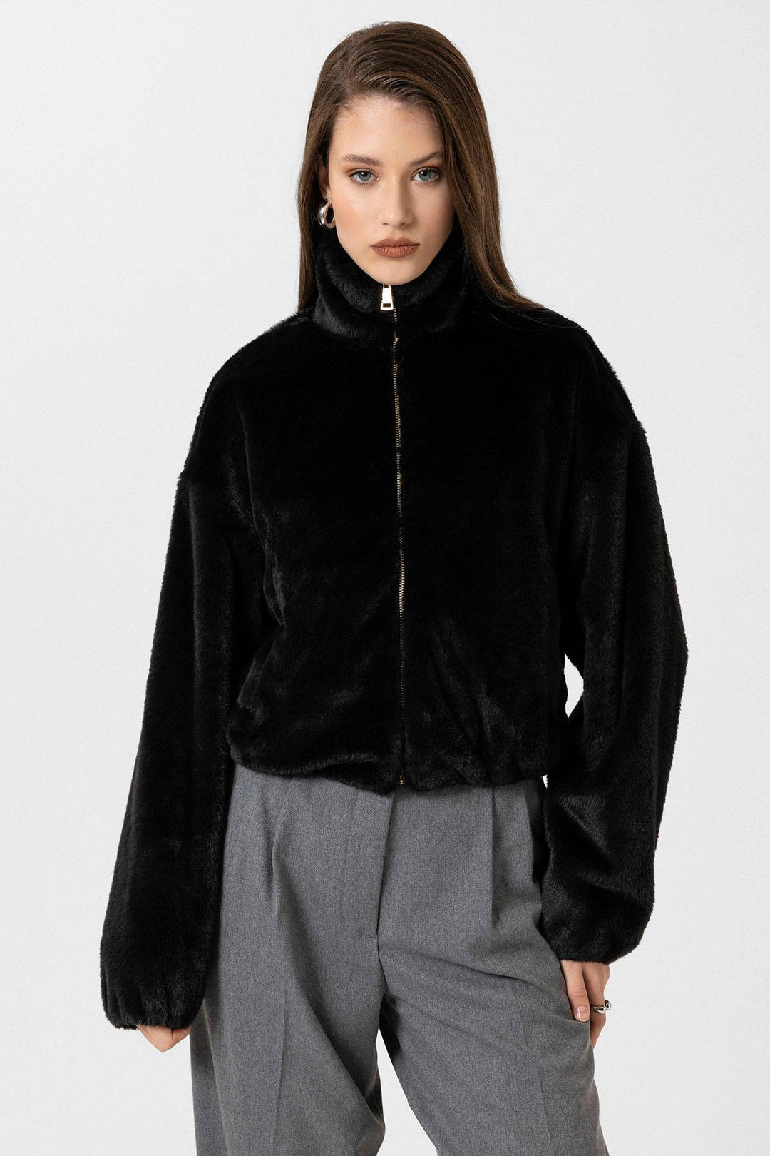 ANT Antioch Black Women's Faux Fur Coat with Elastic Waistband - Adelaide