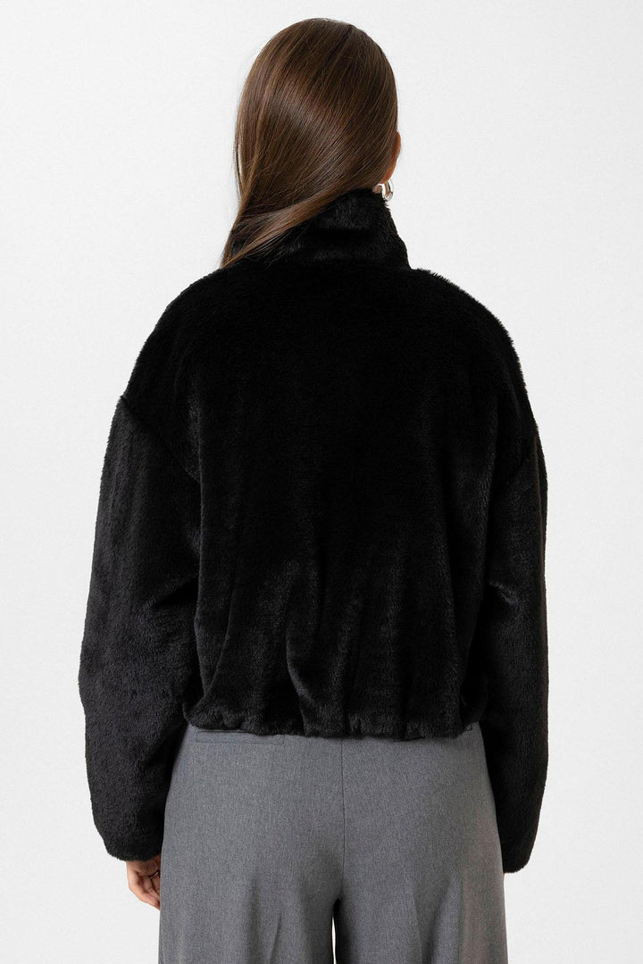 ANT Antioch Black Women's Faux Fur Coat with Elastic Waistband - Adelaide