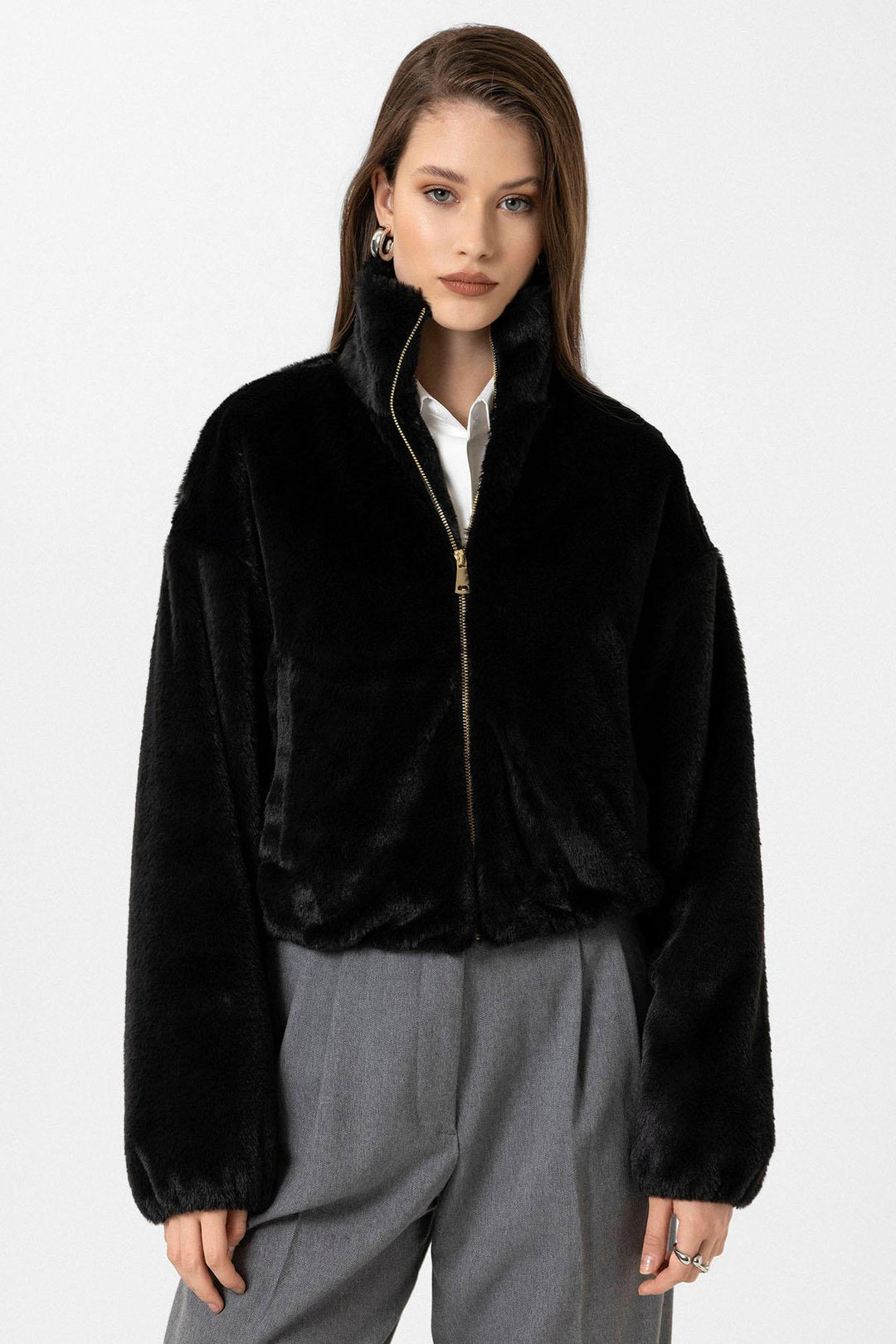 ANT Antioch Black Women's Faux Fur Coat with Elastic Waistband - Adelaide