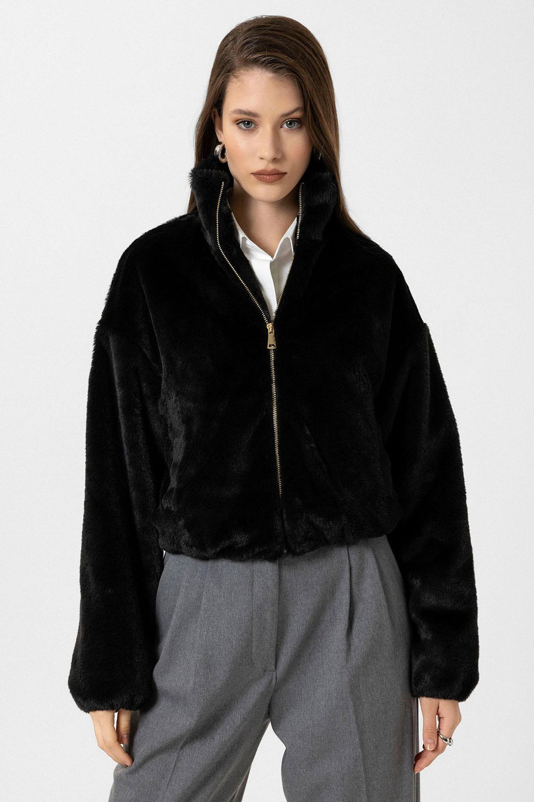 ANT Antioch Black Women's Faux Fur Coat with Elastic Waistband - Adelaide