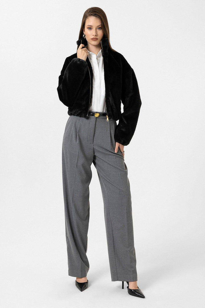ANT Antioch Black Women's Faux Fur Coat with Elastic Waistband - Adelaide