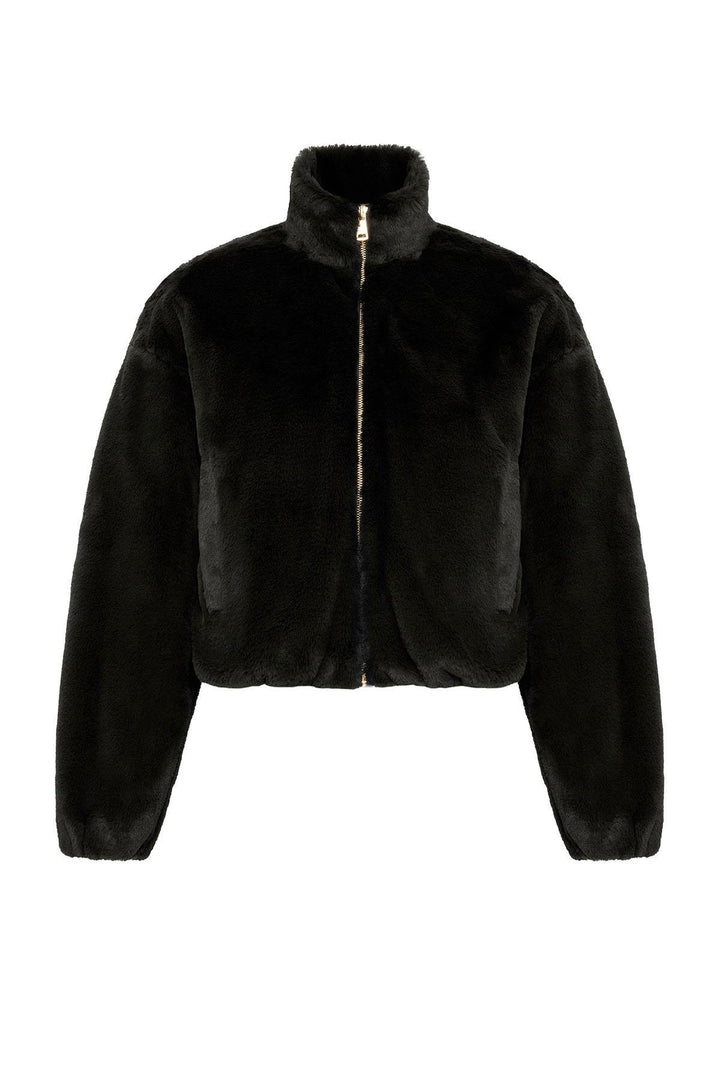 ANT Antioch Black Women's Faux Fur Coat with Elastic Waistband - Adelaide