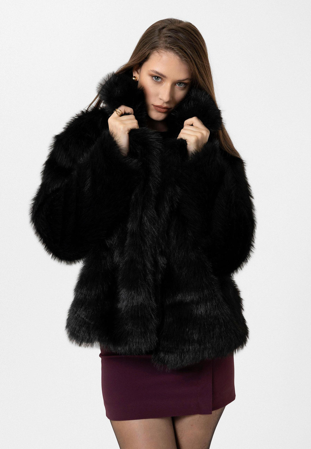 ANT Antioch Black Women's Jacket Collar Faux Fur Jacket - Hesperia