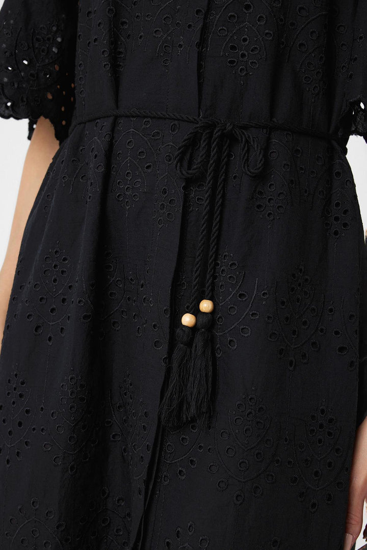 ANT Antioch Black Woman Dress with Pistachio Embroidery - Varash