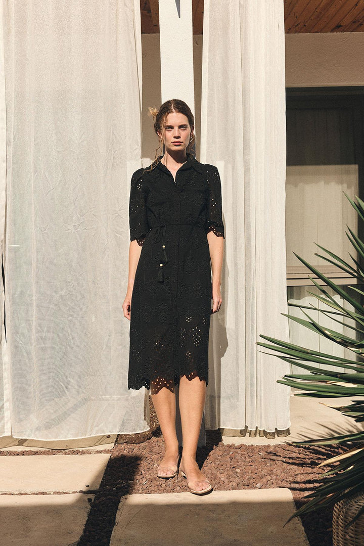 ANT Antioch Black Woman Dress with Pistachio Embroidery - Varash