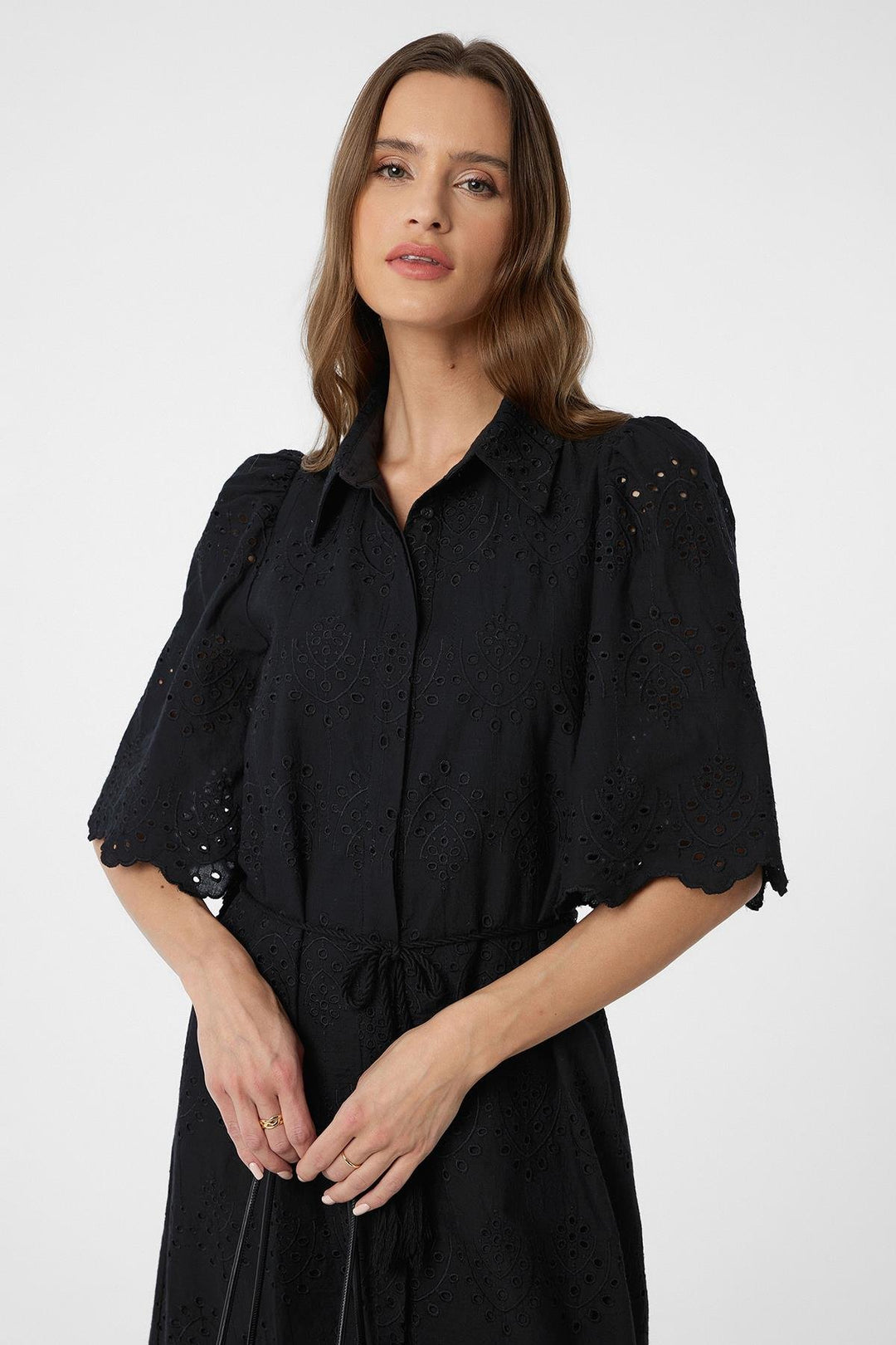 ANT Antioch Black Woman Dress with Pistachio Embroidery - Coatepec Harinas