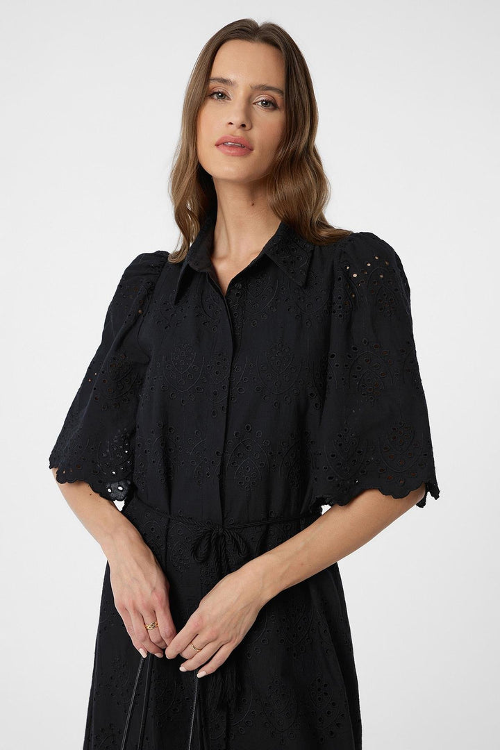 ANT Antioch Black Woman Dress with Pistachio Embroidery - Coatepec Harinas