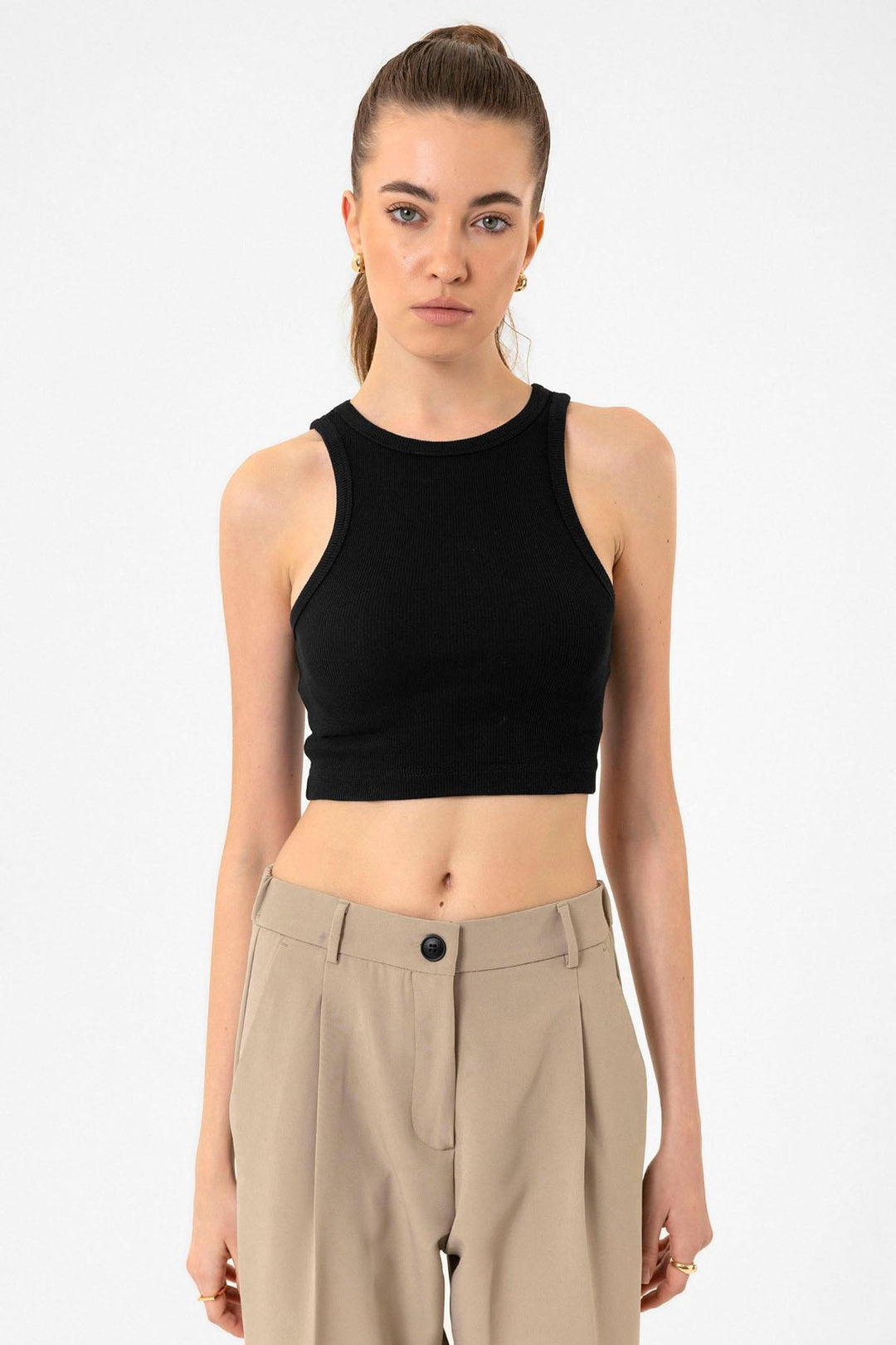 ANT Antioch Black Ribbed Crop Top - Lawrence