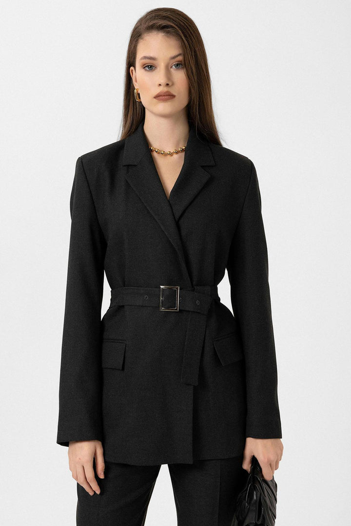 ANT Antioch Black Women's Belted Blazer Jacket - Fastiv