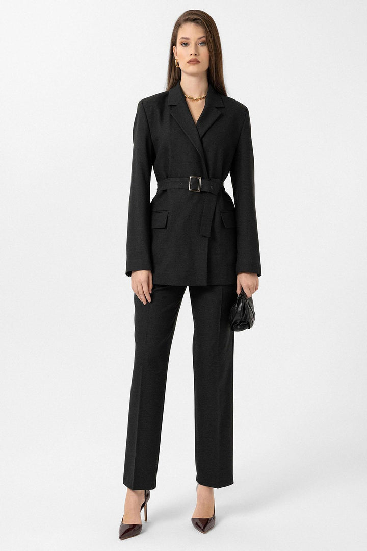 ANT Antioch Black Women's Belted Blazer Jacket - Fastiv