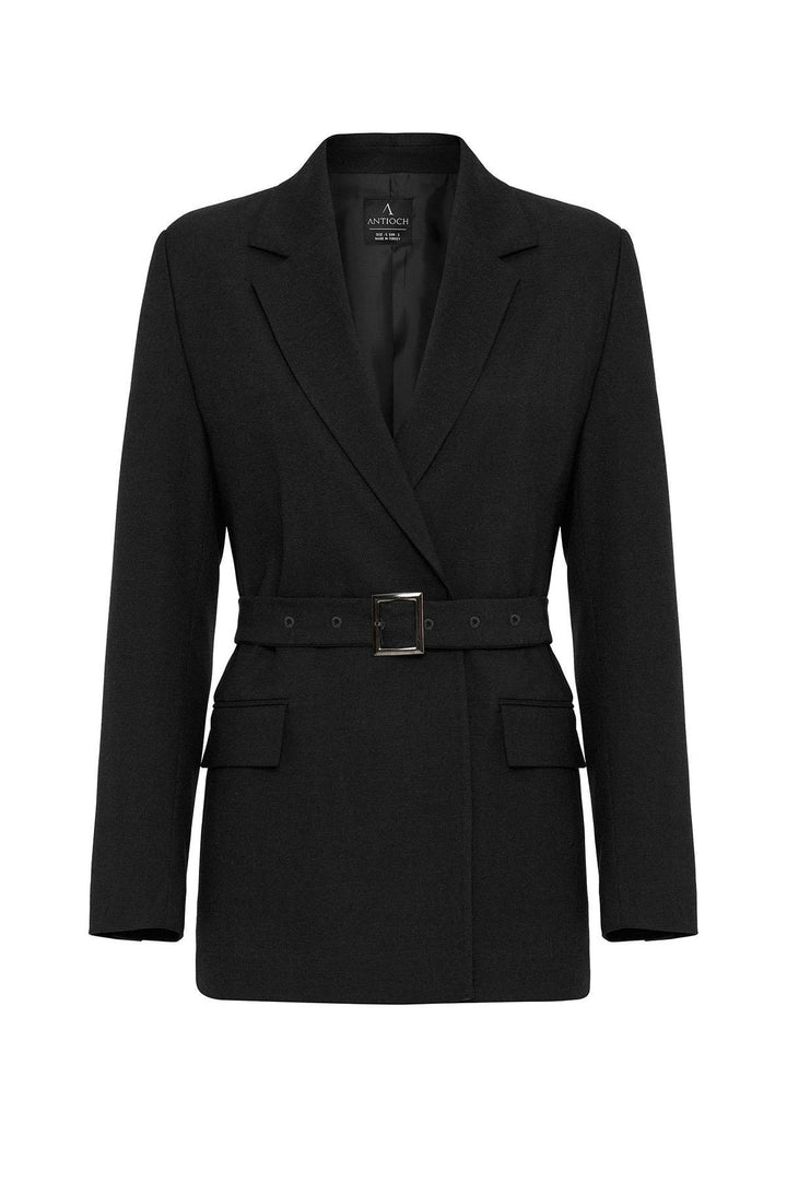 ANT Antioch Black Women's Belted Blazer Jacket - Fastiv