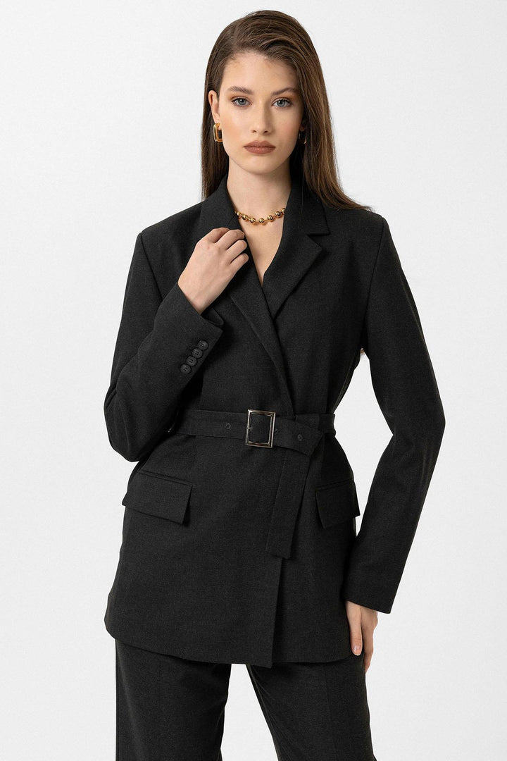ANT Antioch Black Women's Belted Blazer Jacket - Fastiv