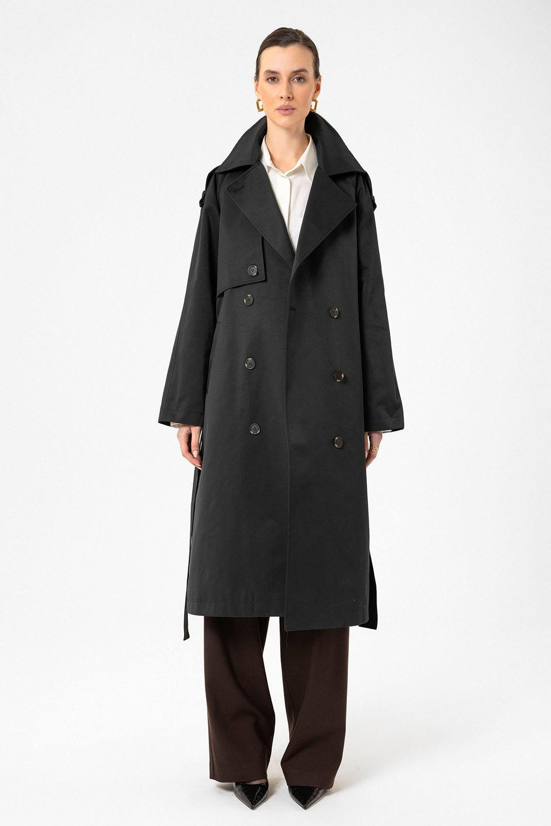 ANT Antioch Black Women's Belted Long Trench Coat - Bitterfeld