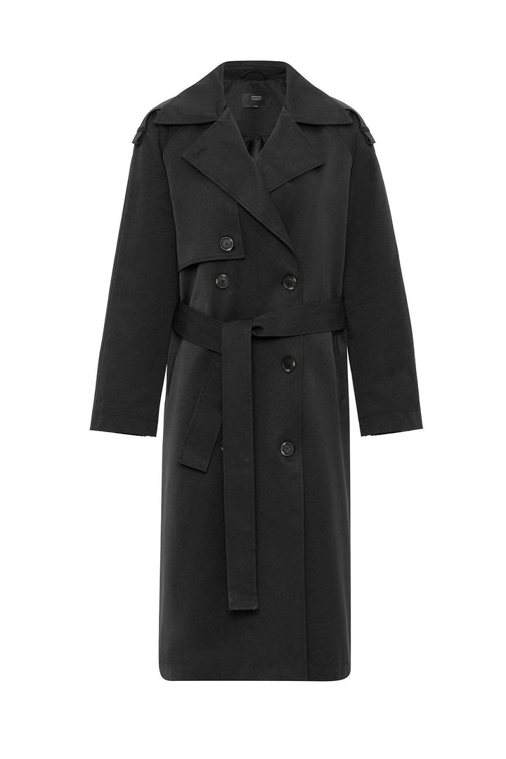 ANT Antioch Black Women's Belted Long Trench Coat - Bitterfeld