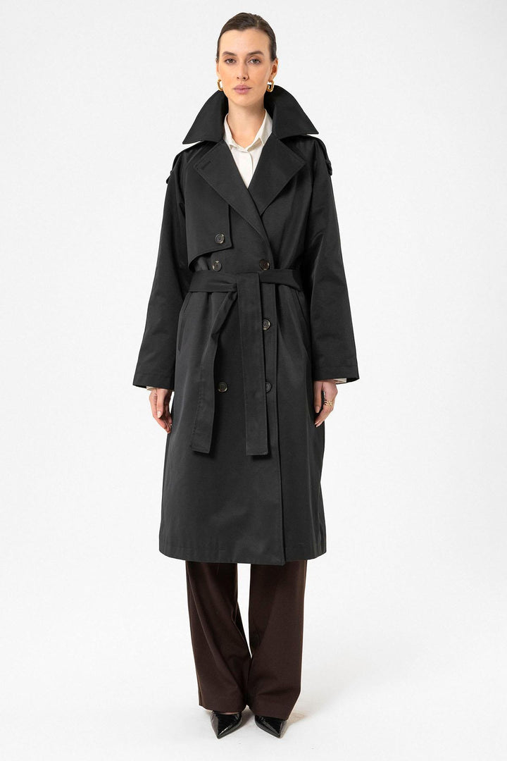 ANT Antioch Black Women's Belted Long Trench Coat - Bitterfeld