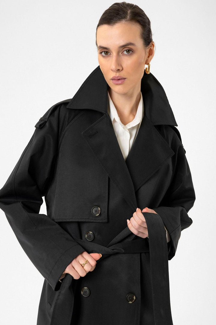 ANT Antioch Black Women's Belted Long Trench Coat - Bitterfeld