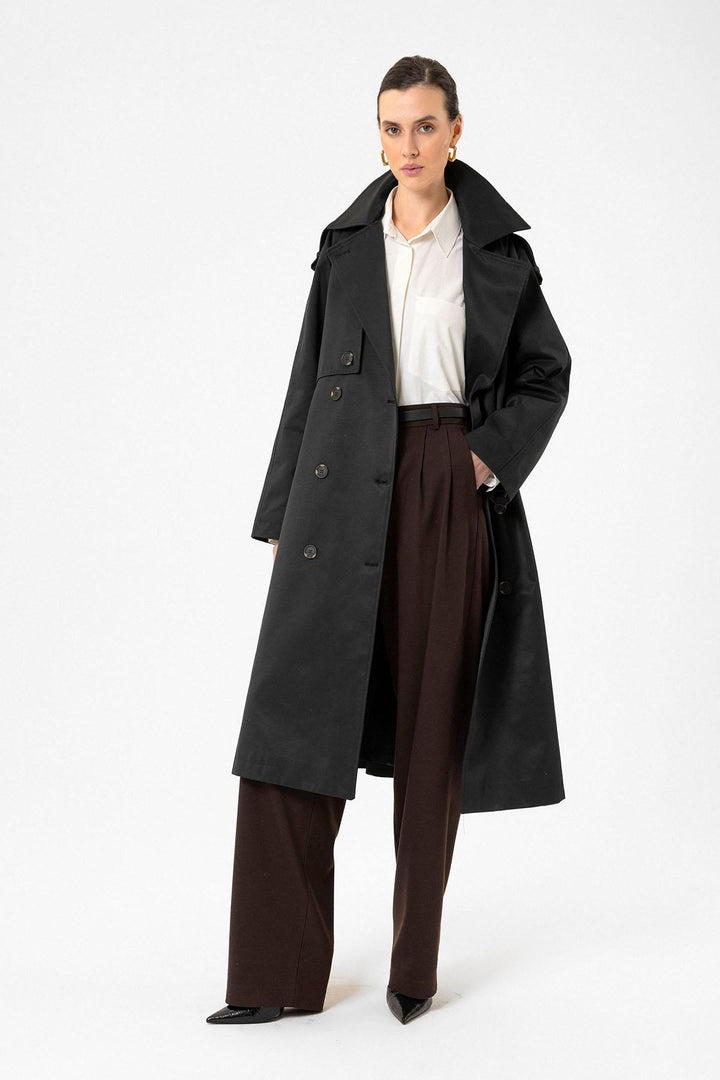 ANT Antioch Black Women's Belted Long Trench Coat - Bitterfeld