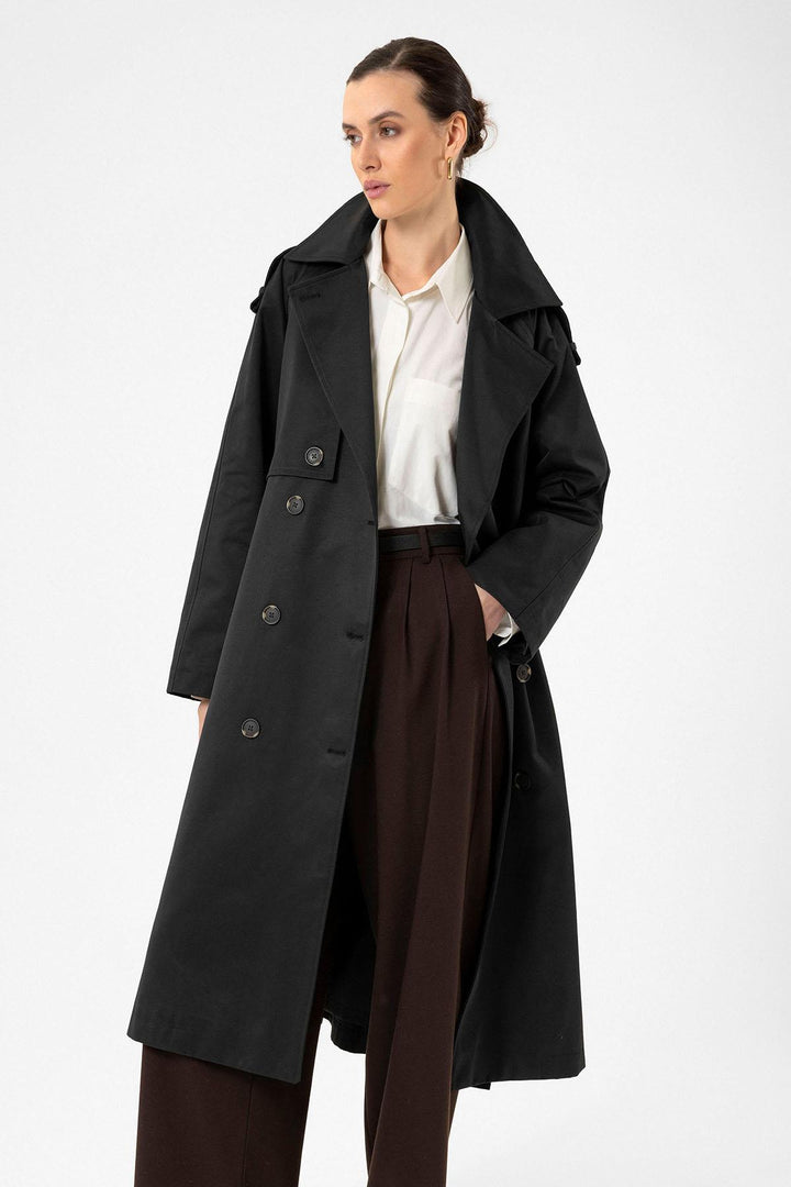 ANT Antioch Black Women's Belted Long Trench Coat - Bitterfeld
