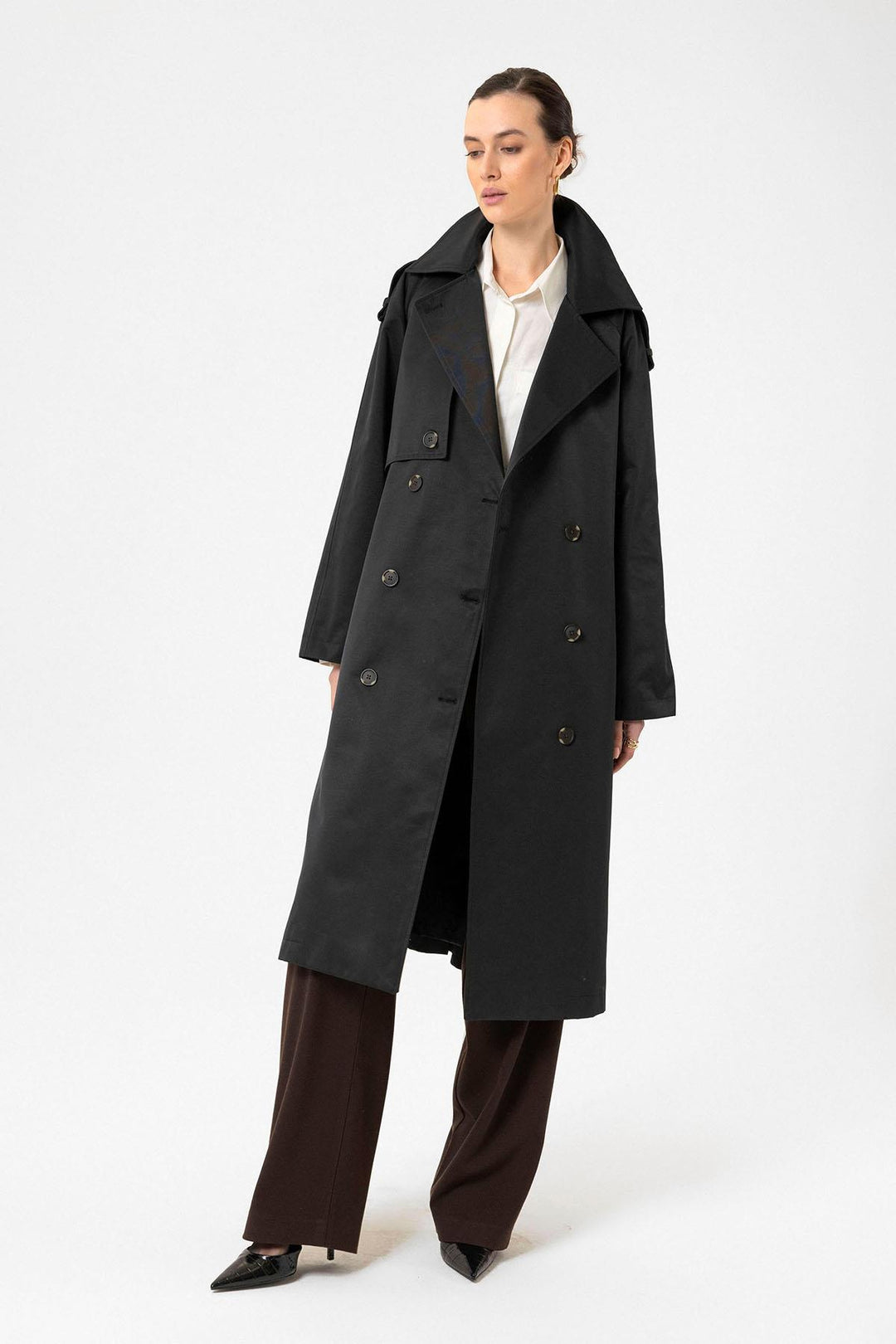 ANT Antioch Black Women's Belted Long Trench Coat - Bitterfeld