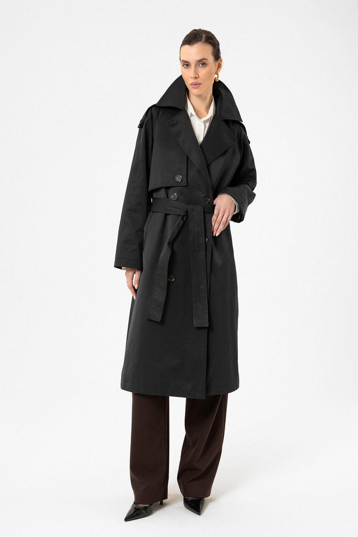 ANT Antioch Black Women's Belted Long Trench Coat - Bitterfeld