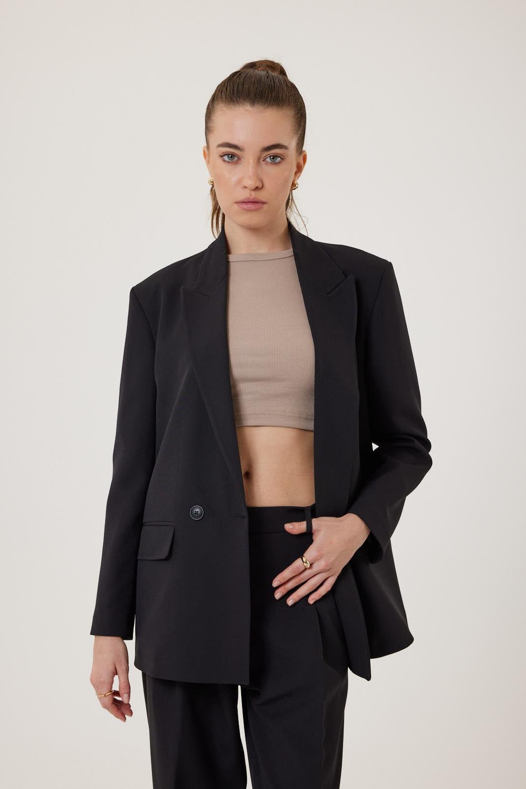 ANT Antioch Siyah Kadın Kruvaze Kapama Oversize Blazer Ceket - High Point