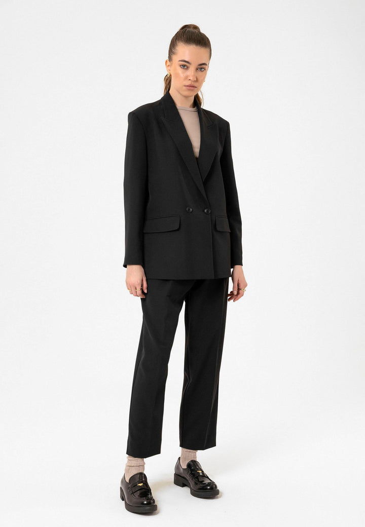 ANT Antioch Siyah Kadın Kruvaze Kapama Oversize Blazer Ceket - High Point