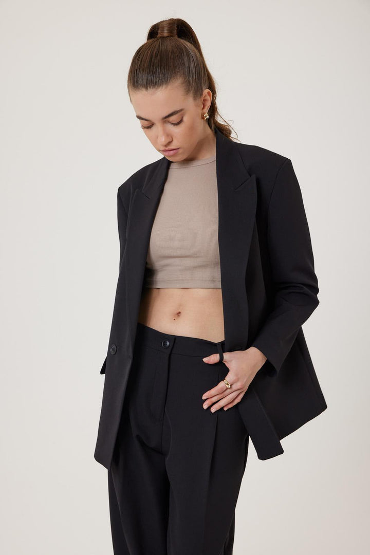 ANT Antioch Siyah Kadın Kruvaze Kapama Oversize Blazer Ceket - Parkland