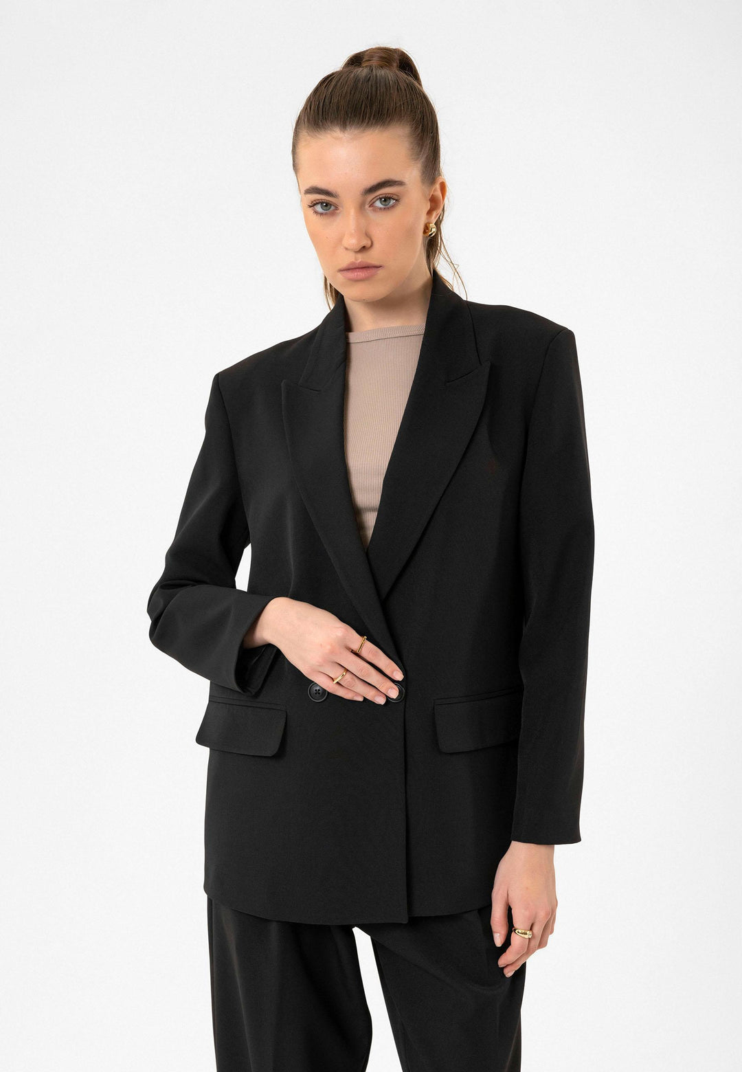 ANT Antioch Siyah Kadın Kruvaze Kapama Oversize Blazer Ceket - Parkland