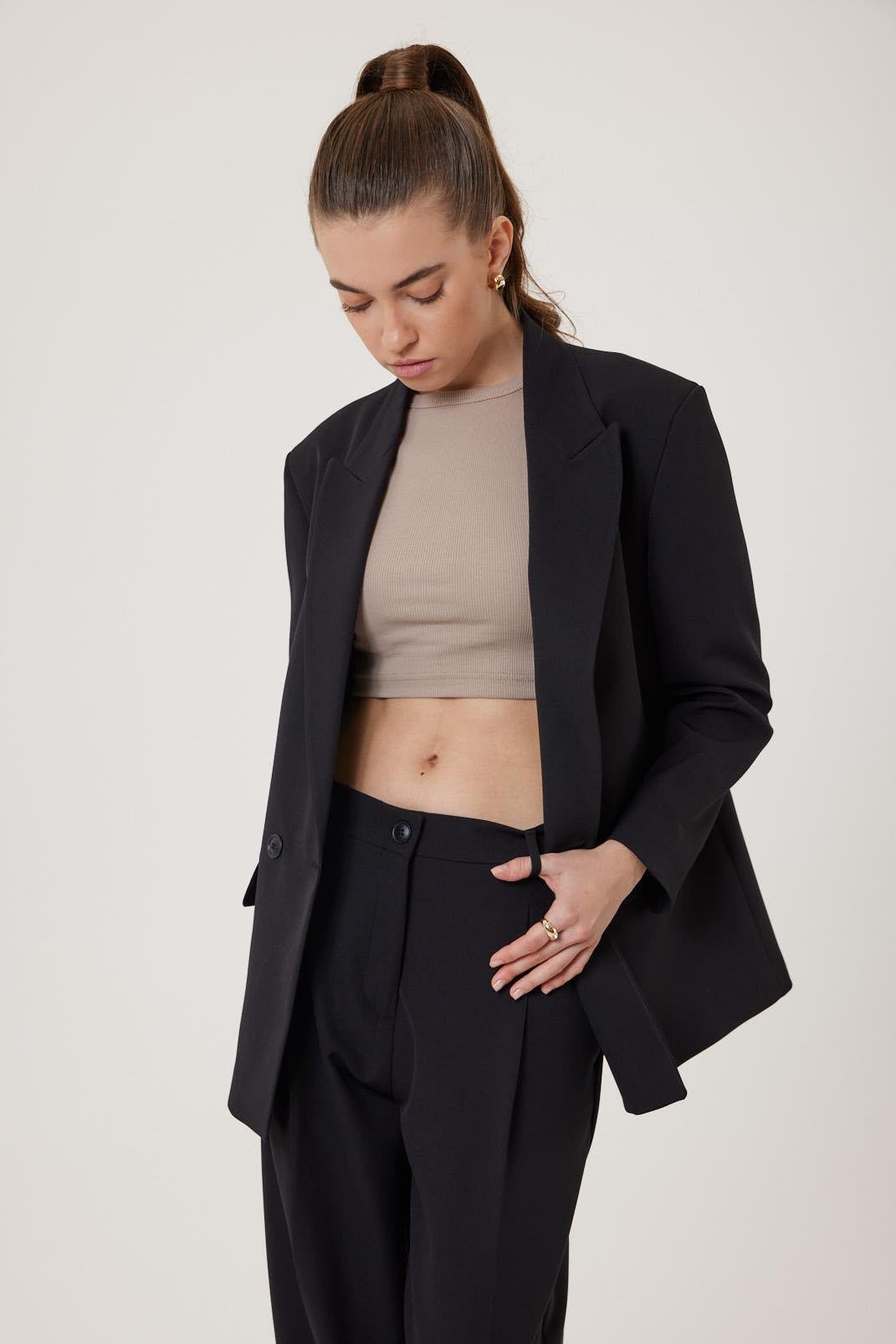 ANT Antioch Siyah Kadın Kruvaze Kapama Oversize Blazer Ceket - High Point