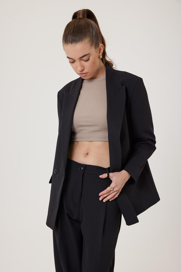 ANT Antioch Siyah Kadın Kruvaze Kapama Oversize Blazer Ceket - High Point