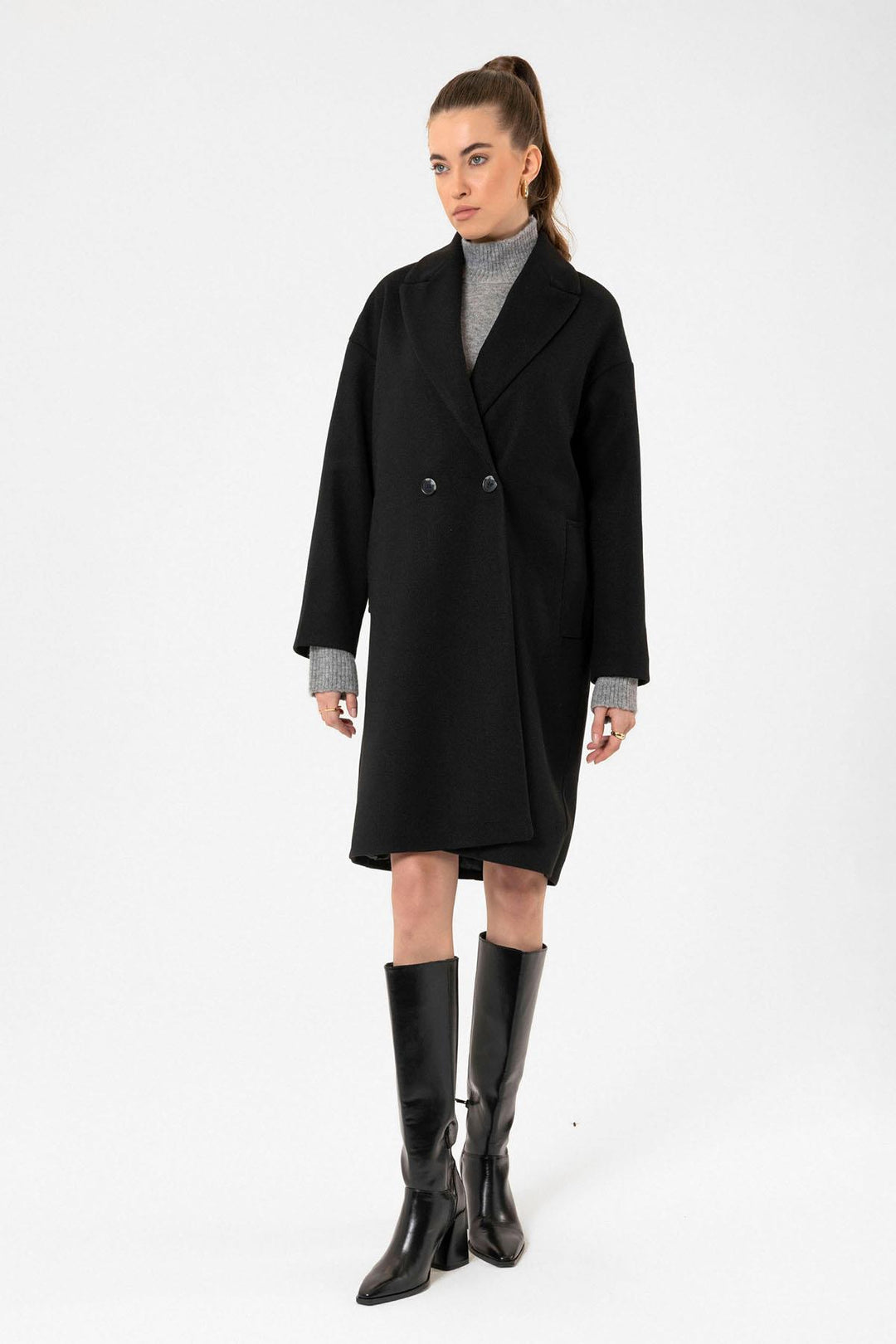 ANT Antioch Black Women's Wrap Closure Oversized Coat - Leander