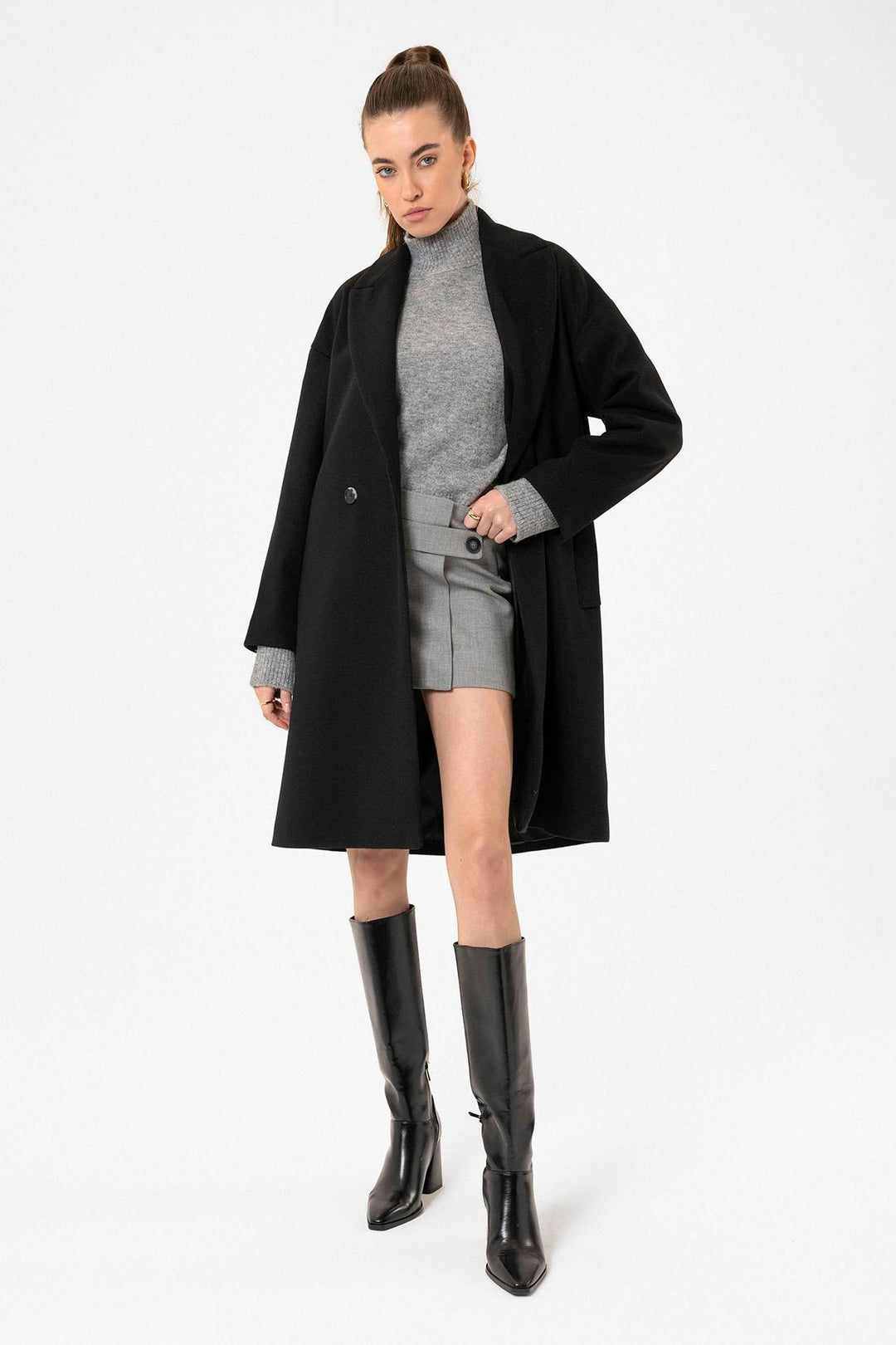 ANT Antioch Black Women's Wrap Closure Oversized Coat - Leander