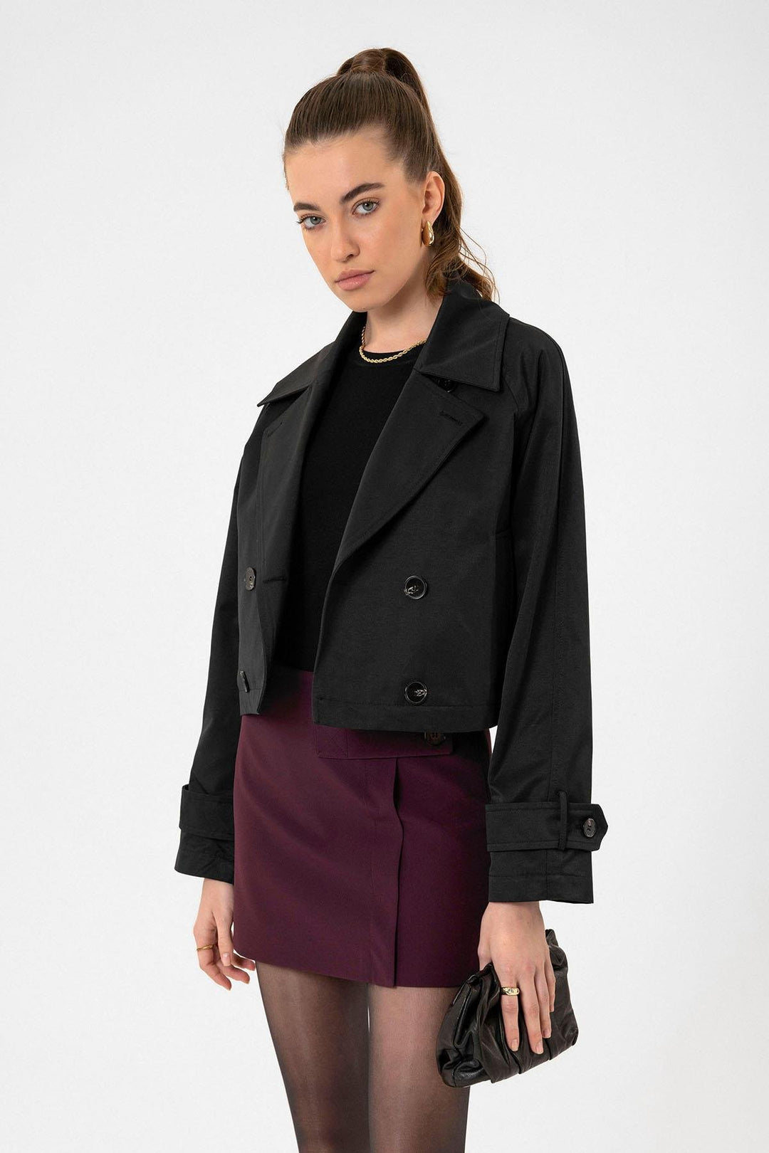 ANT Antioch Black Women's Wrap Short Trench Coat - Hackensack