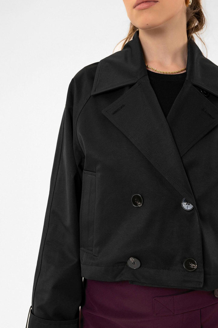 ANT Antioch Black Women's Wrap Short Trench Coat - Hackensack